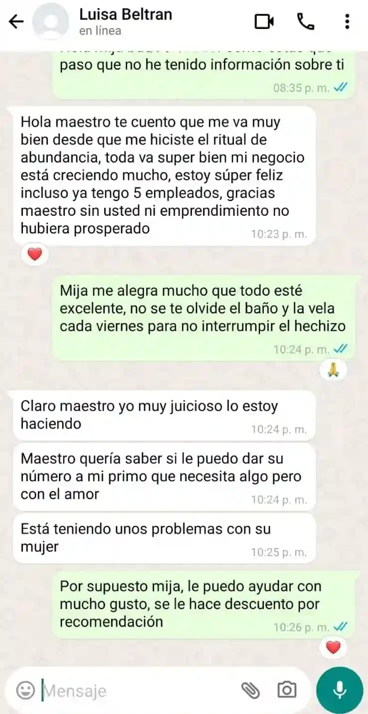 Testimonio WhatsApp - Amarre funcionó en días